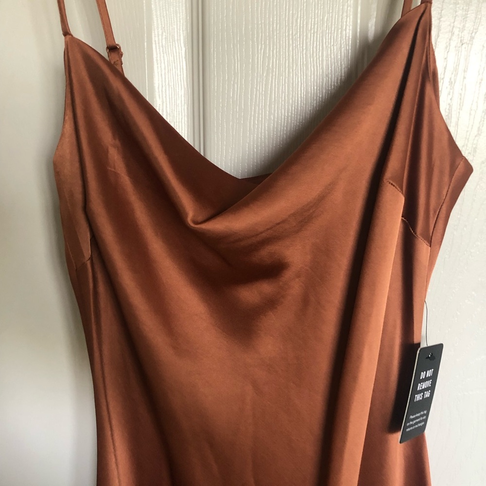 XS Cowl Neck Satin Midi Dress